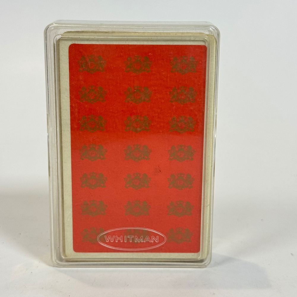 Vintage Whitman Goldcrest Playing Cards Plastic Coated Red Gold Crest Deck Case